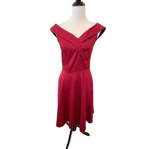 Vintage Red Sleeveless Fit & Flare Dress Sweetheart Back Zip Med Off/On Shoulder
